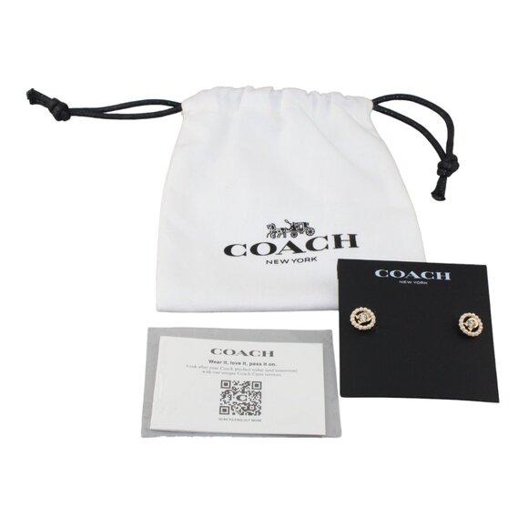 Coach Signature C Gold-Tone Crystal & Pearl Circle Stud Earrings – New on Card - Picture 12 of 16
